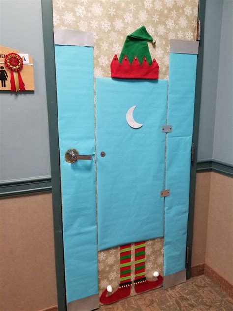 These bathroom decor ideas incorporate a variety of themes to create a beautiful space. Door decorating elf in bathroom stall | Door decorations ...