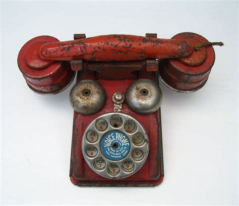 Vintage Toy Telephone Red Metal Voice Phone 40s Era