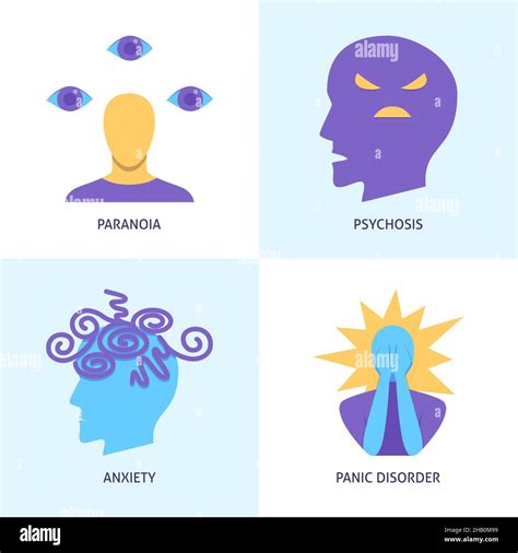 Mental Disorders Icon Set In Flat Style Panic Attack Anxiety