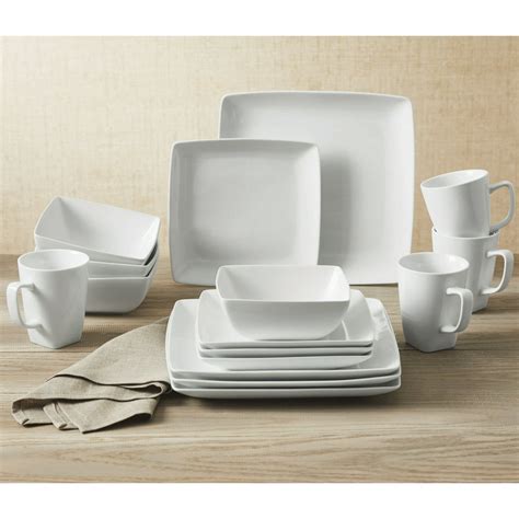 Better Homes And Gardens 16 Piece Square Porcelain Dinnerware Set White