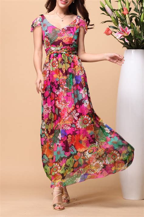 Floral Silk Beach Dress Maxi Dress Long Floral Maxi Dress Silk Beach Dress