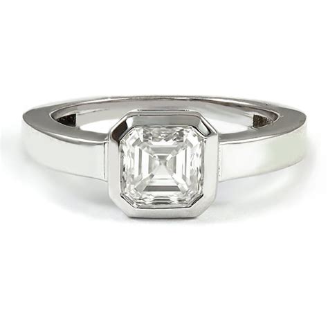 Asscher Cut Bezel Set Solitaire Diamond Engagement Ring A15 Etsy