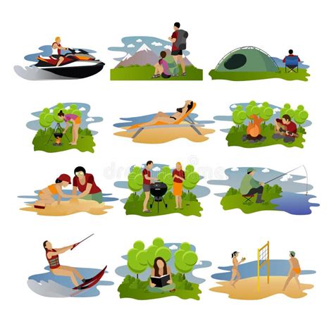 Summer Recreation Concept Vector Banner In Flat Style People Camping