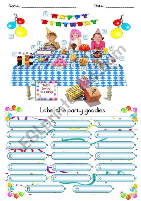 Party Time Esl Worksheet By Joeyb1