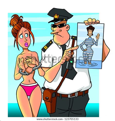Nude Sunbathing Permitted Police Officer Topless Stock Illustration