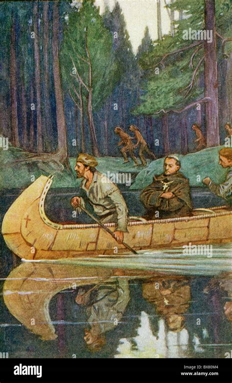 Hennepin Middle In Canoeaccompanied The French Explorer Rene Robert