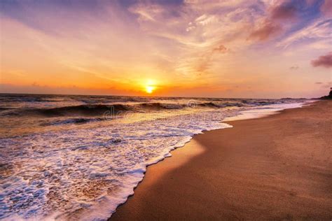 Landscape Of Paradise Tropical Island Beach Sunrise Shot Stock Image