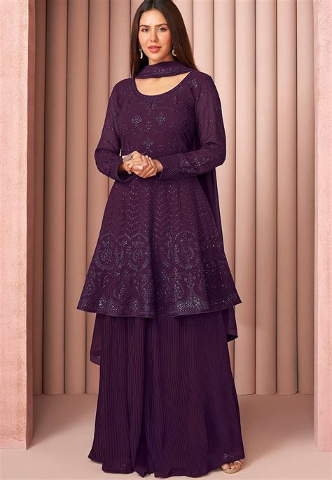Purple Georgette Embroidered Sharara Suit 8591 Party Wear Dresses Designer Party Wear Dresses