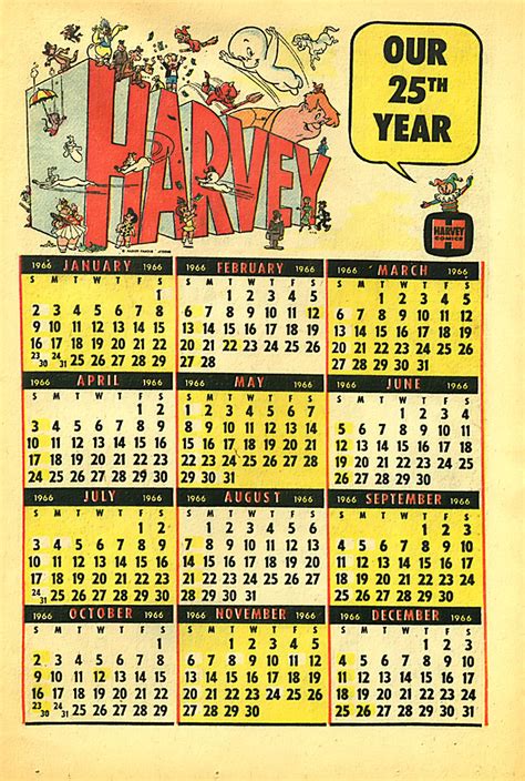 1966 My Favorite Year Harvey Comics 1966 Calendar