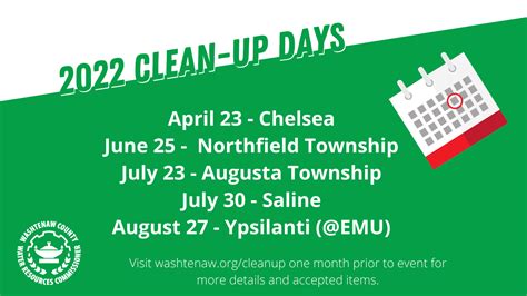 2022 Clean Up Days Schedule Washtenaw County Water Resources