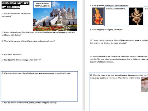 Video Question Booklet Hinduism My Life My Religion Ks3