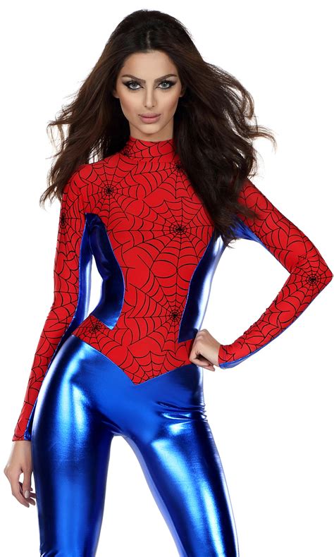spandex costume forplay women s metallic hero mock neck catsuit with spider web print