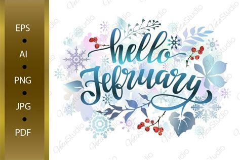 Hello February Banner With Lettering And Snowflakes Eps 10