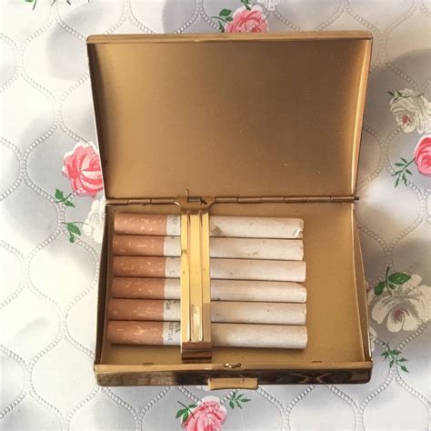 Ladies Vintage Cigarette Case With Tan Mock Croc Lid 1960s Faux Leather Business Card Case