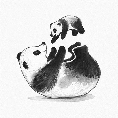 Panda Mother And Child Love Watercolor Clipart Png Little