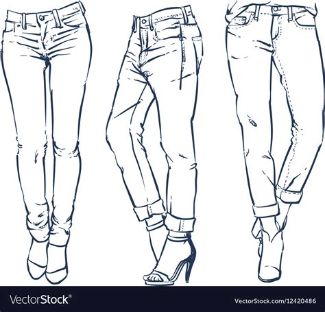 Hand Drawn Fashion Design Jeans Outline Royalty Free Vector