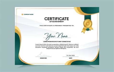 Green And Gold Certificate Of Achievement Template Set With Gold Badge
