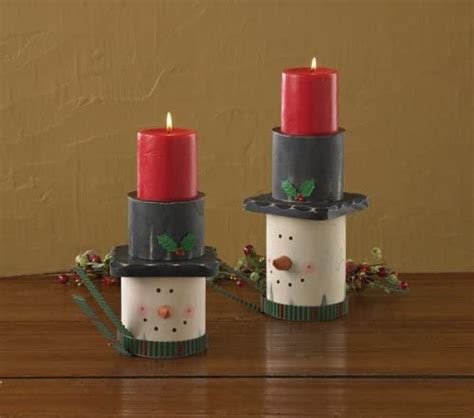 Top Hat Snowman Pillar Candle Holder Set Of 2 Solid Wood
