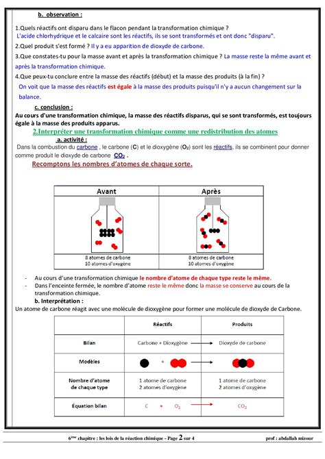 Les Lois De La Réaction Chimique Cours 4 Alloschool