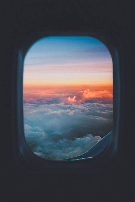 Hd Wallpaper Plane Window Overlooking Sea Of Clouds Porthole Sunset