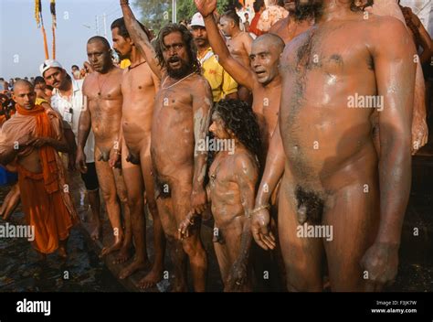 Naga Naked Sadhus Ready To Bathe In The Shipra River On The Shai