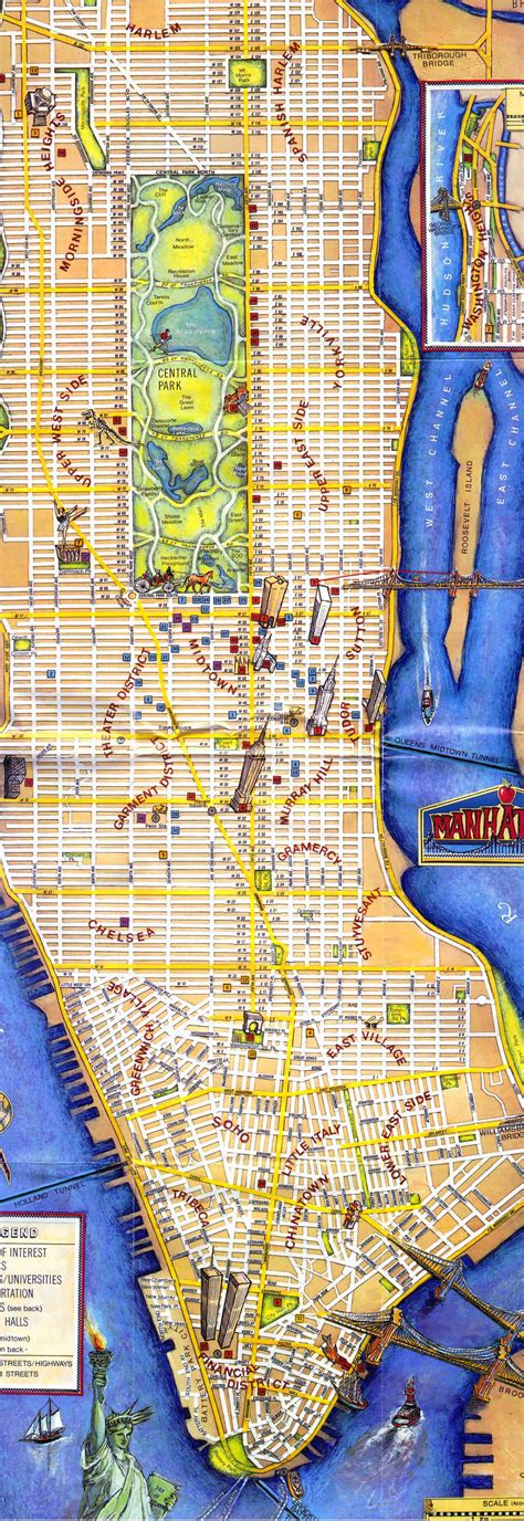 Large Detailed Tourist Map Of Manhattan New York New York State