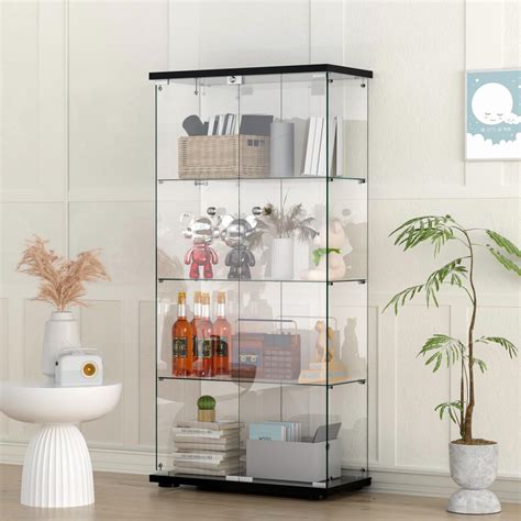 Buy Erupta Glass Display Cabinet Quick Install Style 4 Shelf Curio Cabinet 2 Door Glass