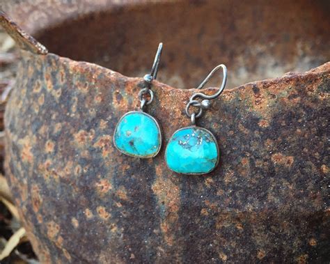 Vintage Small Sterling Silver Turquoise Earrings For Woman Minimalist