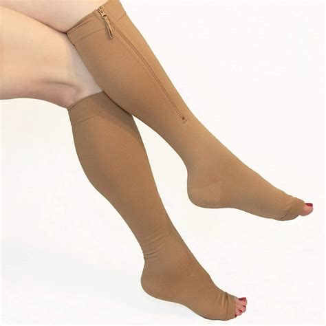 Zipper Compression Socks With Open Toe Best Support Zipper Stocking For Edema Swollen Nurses