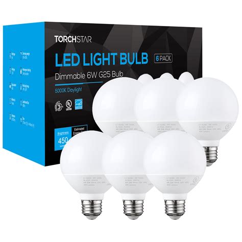 6 Pack G25 Globe Led Light Bulb 6w 40w Equiv 5000k Daylighte26