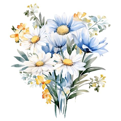 Watercolor Floral Bouquet Illustration Daisy Flowers Ai Generated