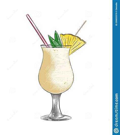 Vector Engraved Style Illustration Of Pina Colada For Posters