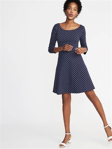 Old Navy Womens Fit And Flare 34 Sleeve Jersey Dress Navy Dots Big And