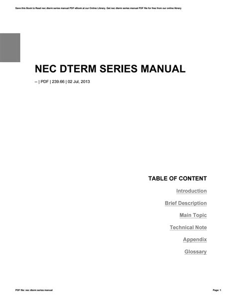 Nec Dterm Series Manual By Rkomo38 Issuu