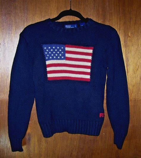 Vtg 1990s Polo Ralph Lauren American Flag Sweater Made In Japan Sz Small Unisex Ralphlauren