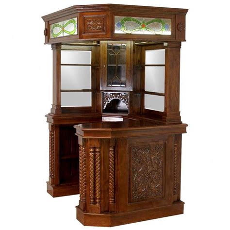 A bar cabinet can be made of many different types of new or recycled materials. Corner Home Bar Furniture Solid Mahogany with Tiffany ...
