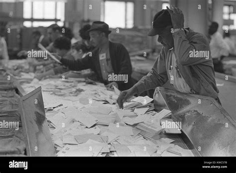 African American Postal Employees Sorting Mail Beside White Workers March Washington