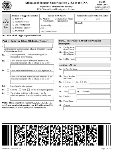 Form I 864 Free Download Create Edit Fill And Print