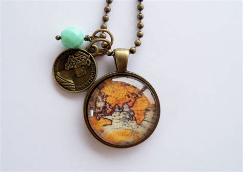Globe Necklace Ancient World Map 1 Inch Map Pendant