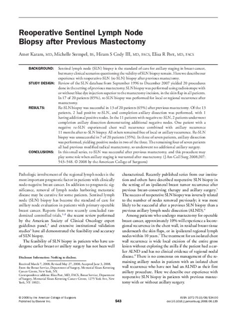 Pdf Reoperative Sentinel Lymph Node Biopsy After Previous Mastectomy