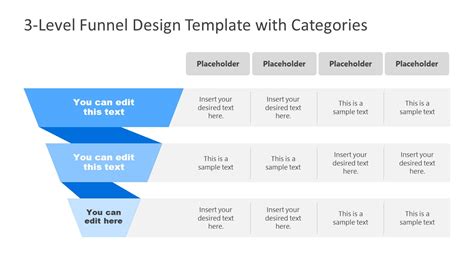 3 Level Funnel Design Powerpoint Template With Categories Slidemodel