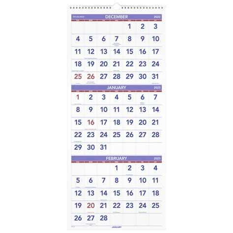 At A Glance Three Month 2023 Reference Vertical Wall Calendar Large