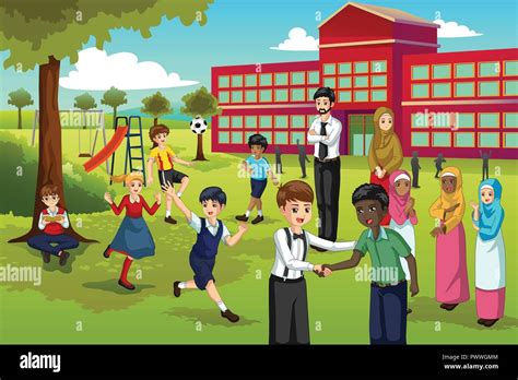 A Vector Illustration Of Multi Ethnic And Diverse Students Playing In