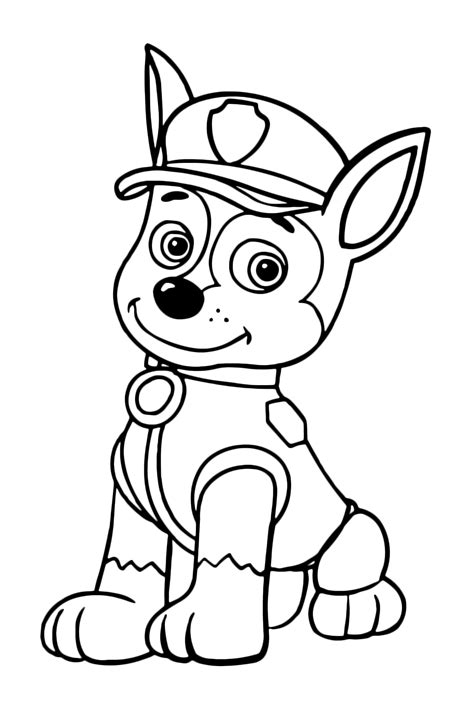 Free printable cartoon characters colouring sheets for kids. PAW Patrol - Chase il cane poliziotto si riposa seduto