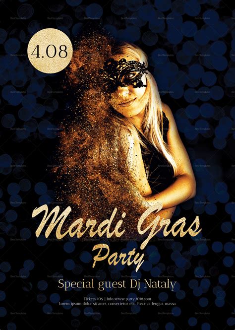 Mardi Gras Party Flyer Design Template In Psd Word Publisher Illustrator Indesign