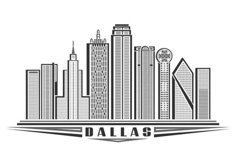 Drawing Of The Dallas Skyline Black And White Illustrations Royalty