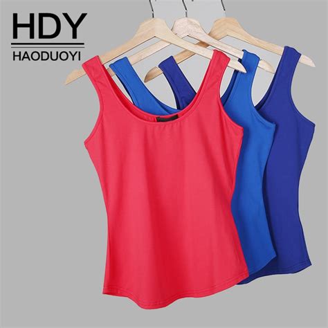 hdy haoduoyi summer fashion preppy style simple u neck solid color round hem tank tops for women