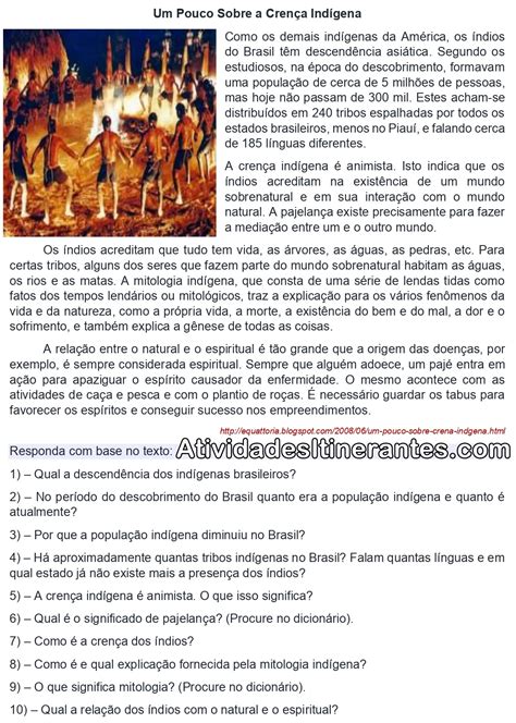 Exercícios Sobre Os Povos Indígenas 4 Ano