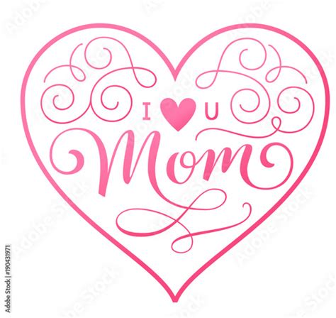 I Love U Mom Mothers Day Tag With Heart Shape Pink Ornamental