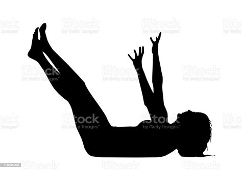 Silhouette Of A Lonely Woman Who Lies On The Floor With Arms And Legs Raised Up And Asks For